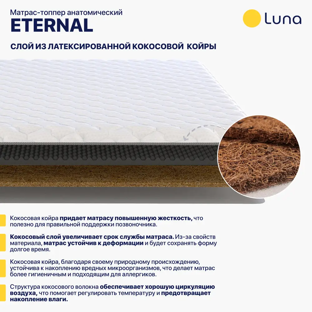 Фото 5 Топпер Luna Eternal 4640216428456 90x200x6 см беспружинный 1-спальный Фото 5 Топпер Luna Eternal 4640216428456 90x200x6 см беспружинный 1-спальный