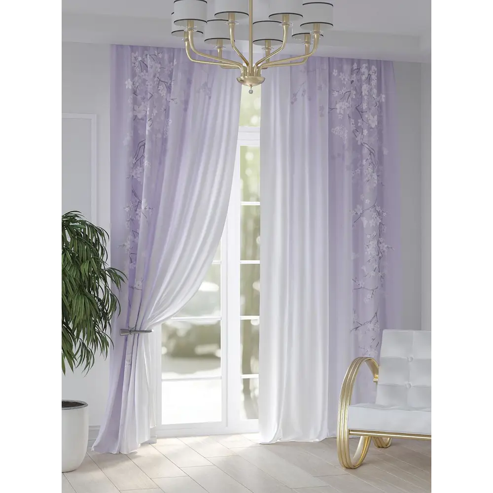 Фото 6 Комплект штор на шторной ленте At Home Санфикос 150x250 см цвет белый/фиолетовый Фото 6 Комплект штор на шторной ленте At Home Санфикос 150x250 см цвет белый/фиолетовый
