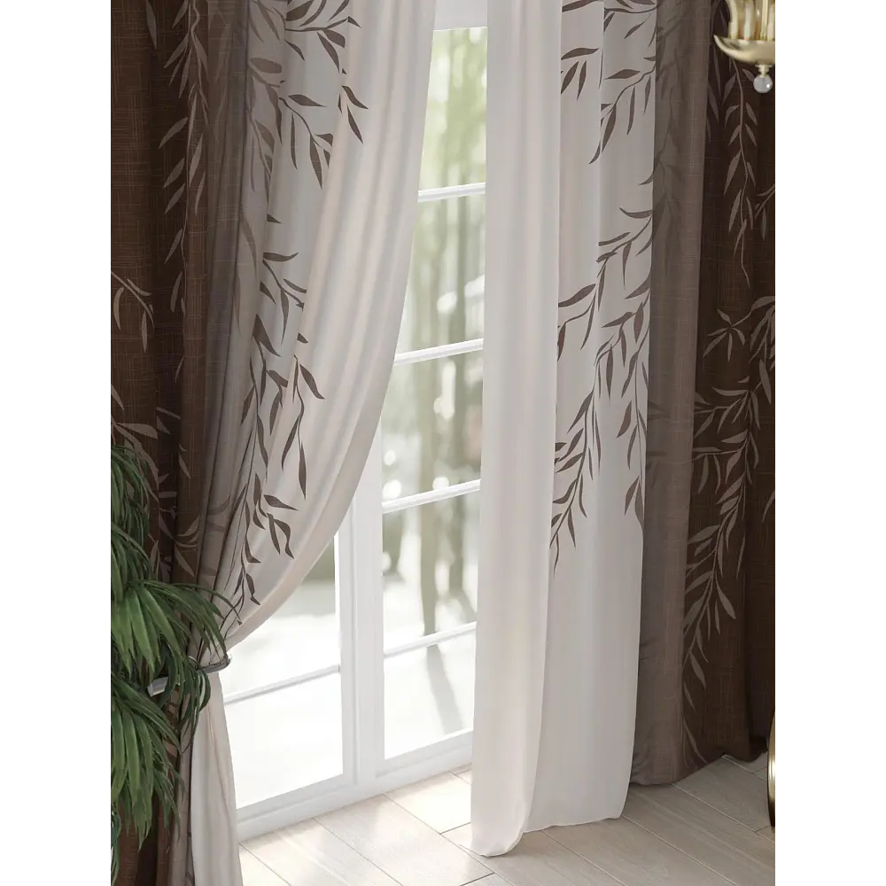 Фото 4 Комплект штор на шторной ленте AT Home Санрикс 150x250 см цвет коричневый Фото 4 Комплект штор на шторной ленте AT Home Санрикс 150x250 см цвет коричневый