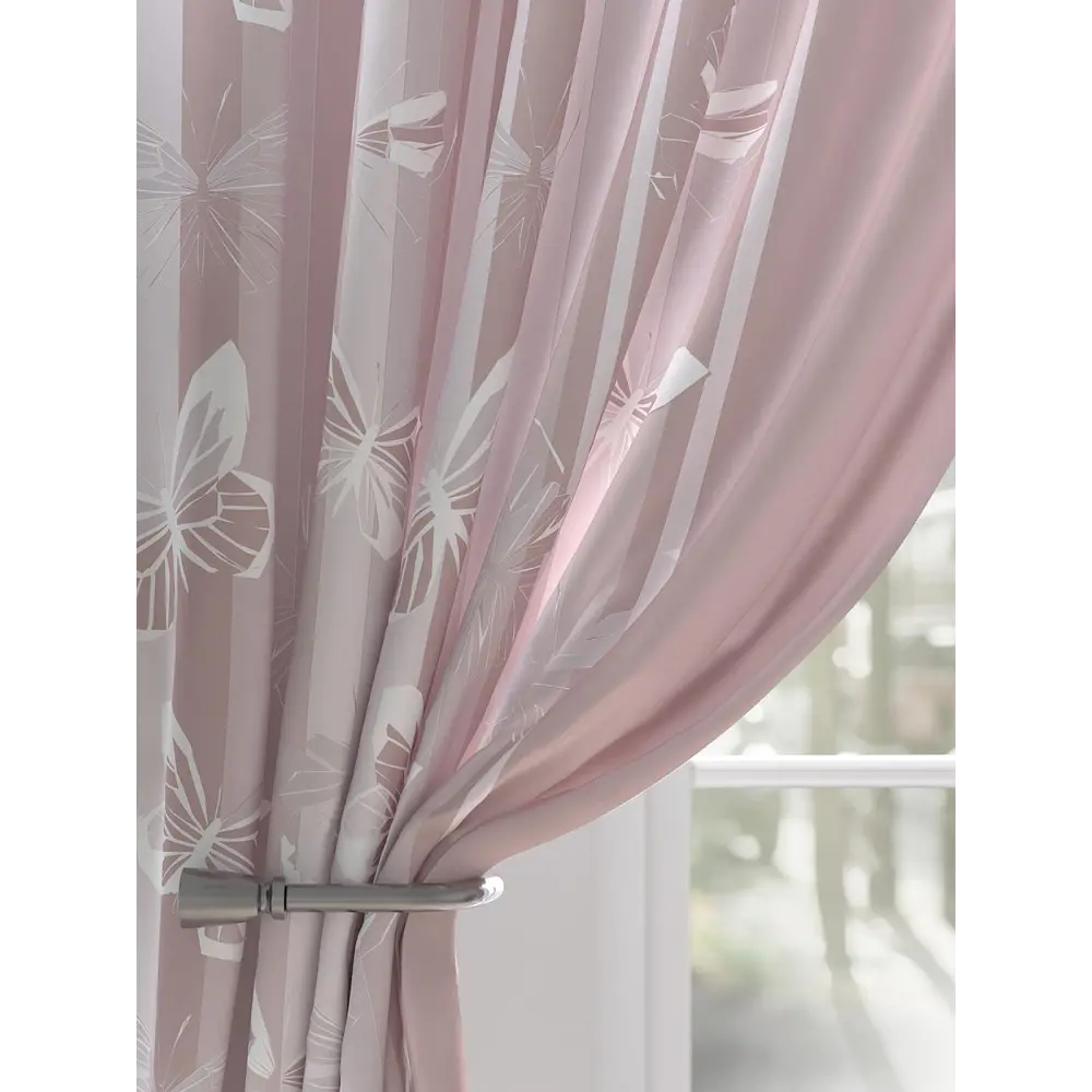 Фото 5 Комплект штор на шторной ленте At Home Брантрис 150x250 см цвет белый/розовый Фото 5 Комплект штор на шторной ленте At Home Брантрис 150x250 см цвет белый/розовый