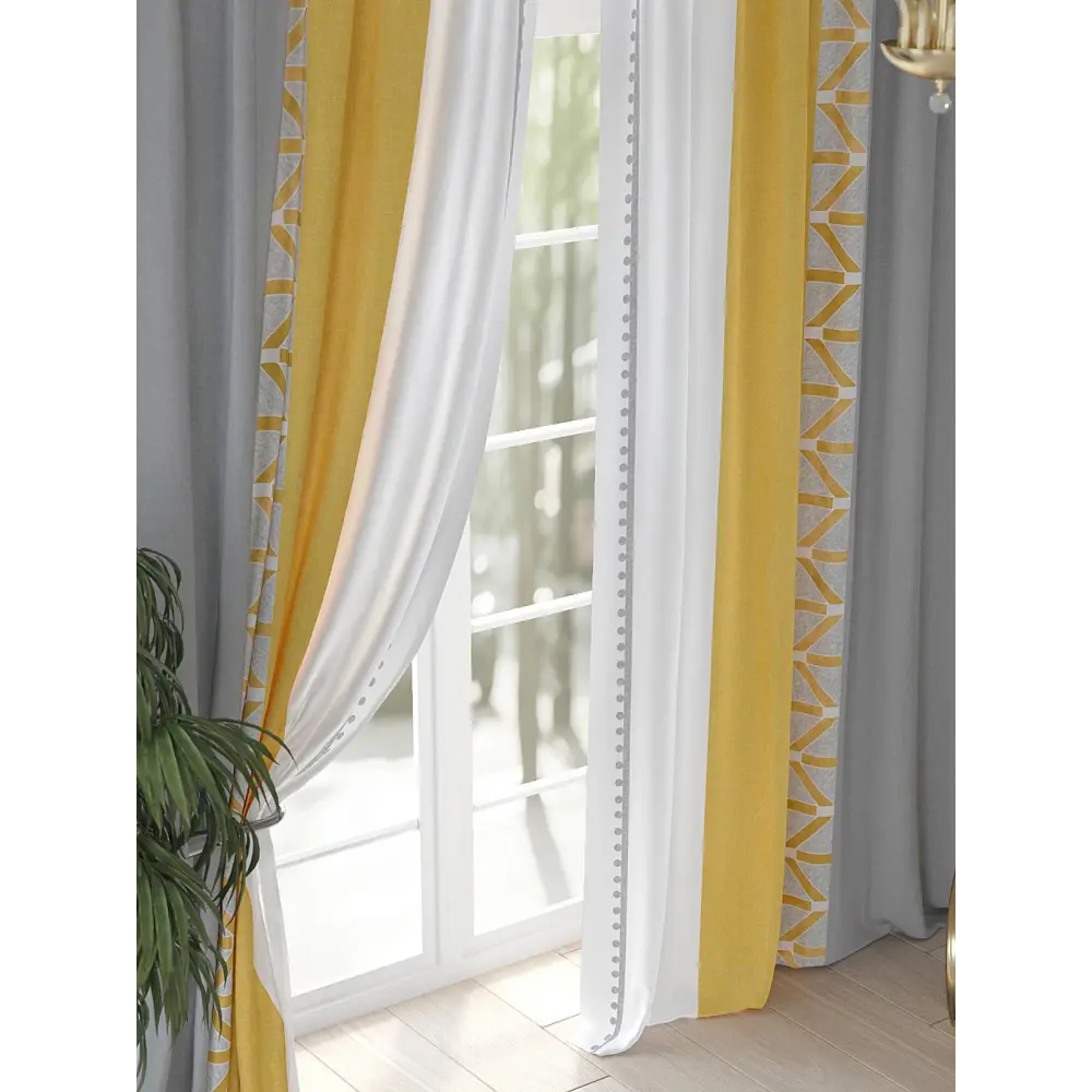 Фото 3 Комплект штор на шторной ленте At Home Танронс 150x250 см цвет белый/желтый/серый Фото 3 Комплект штор на шторной ленте At Home Танронс 150x250 см цвет белый/желтый/серый