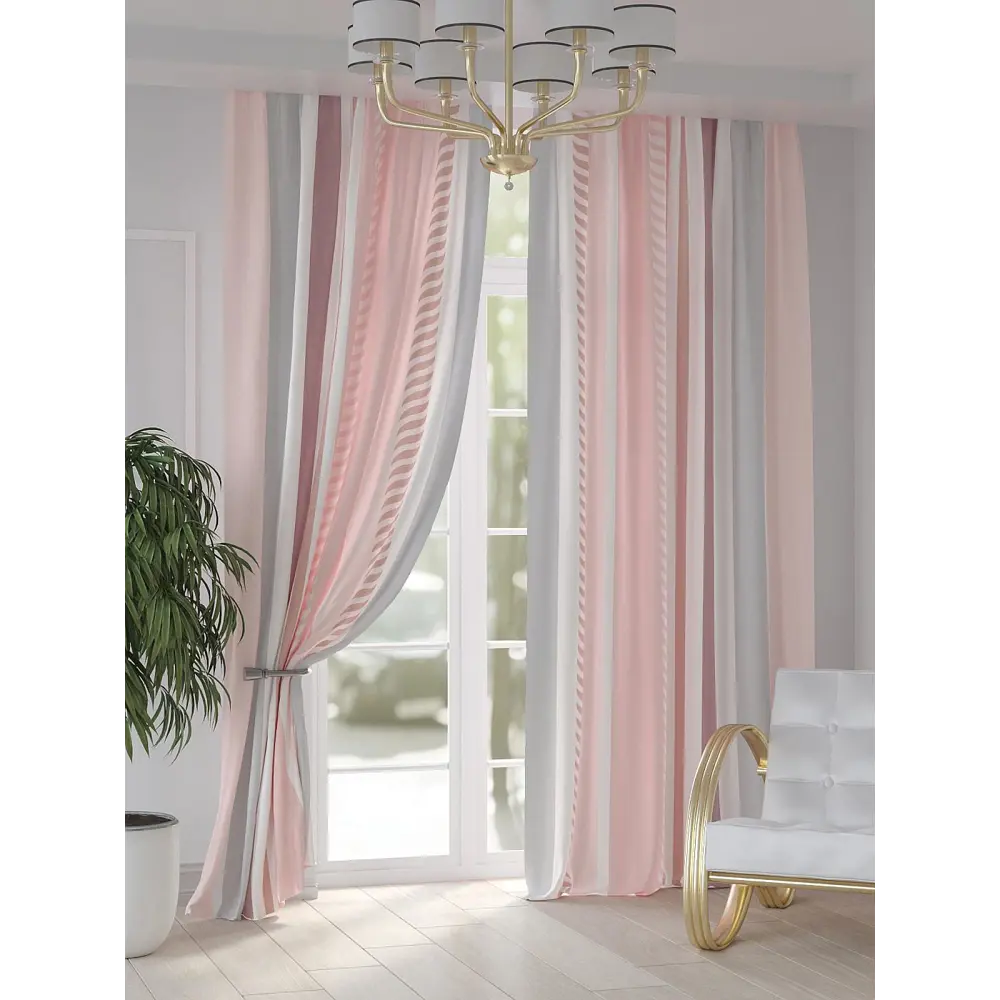 Фото 6 Комплект штор на шторной ленте At Home Ранмирокс 150x250 см цвет бежевый/розовый/серый Фото 6 Комплект штор на шторной ленте At Home Ранмирокс 150x250 см цвет бежевый/розовый/серый