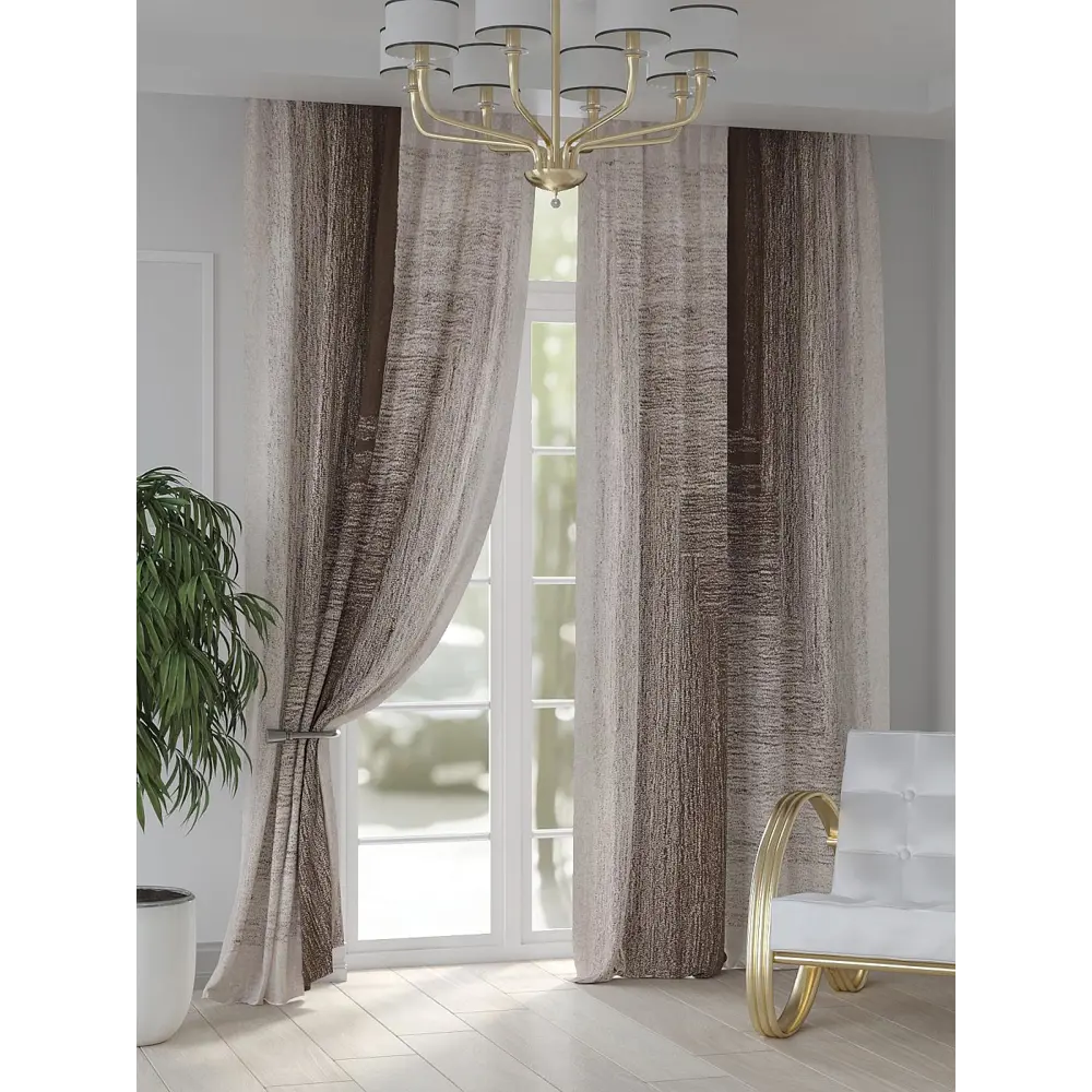 Фото 6 Комплект штор на шторной ленте At Home Танимикра 150x250 см цвет бежевый/коричневый Фото 6 Комплект штор на шторной ленте At Home Танимикра 150x250 см цвет бежевый/коричневый
