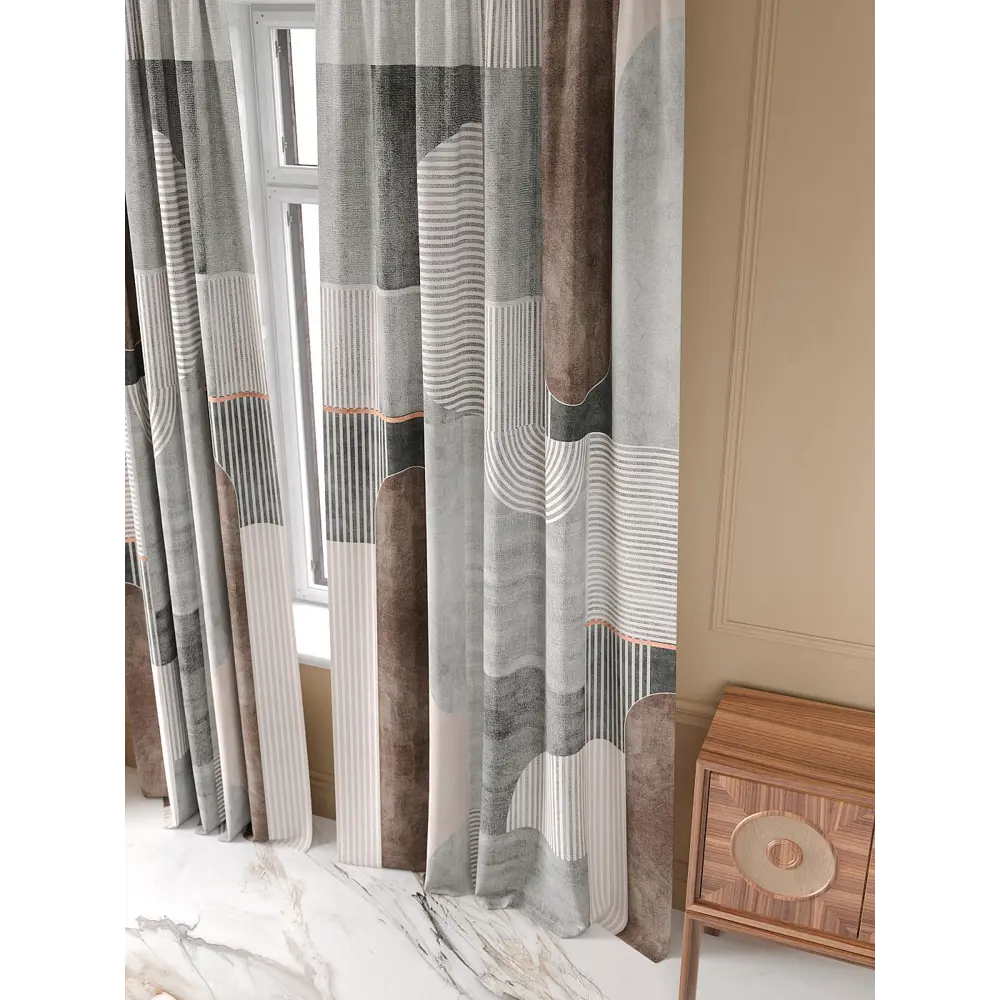 Фото 8 Комплект штор на шторной ленте At Home Фирлионт 150x250 см цвет белый/коричневый/серый Фото 8 Комплект штор на шторной ленте At Home Фирлионт 150x250 см цвет белый/коричневый/серый
