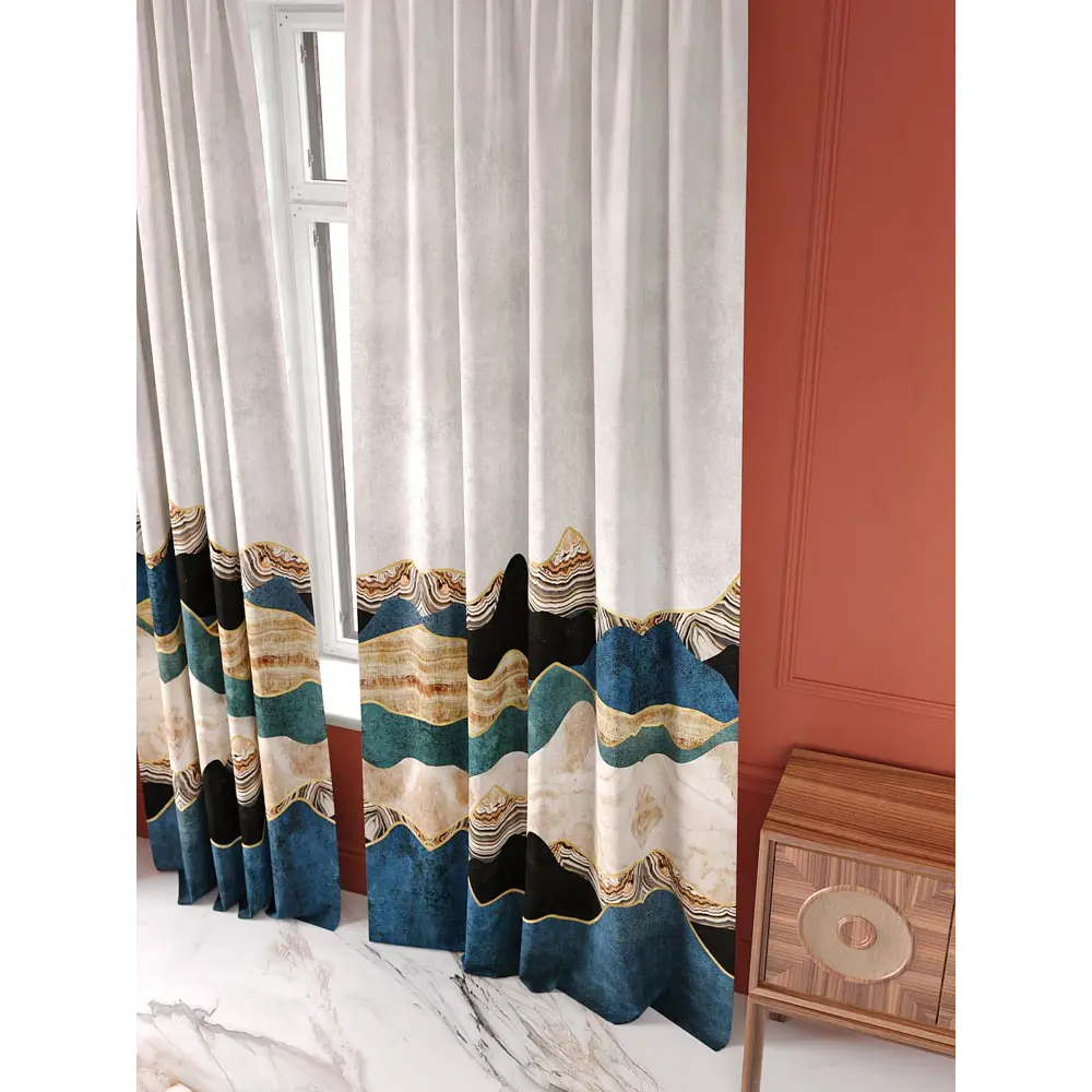 Фото 9 Комплект штор на шторной ленте At Home Прамлис 150x250 см цвет бежевый/коричневый/бирюзовый Фото 9 Комплект штор на шторной ленте At Home Прамлис 150x250 см цвет бежевый/коричневый/бирюзовый