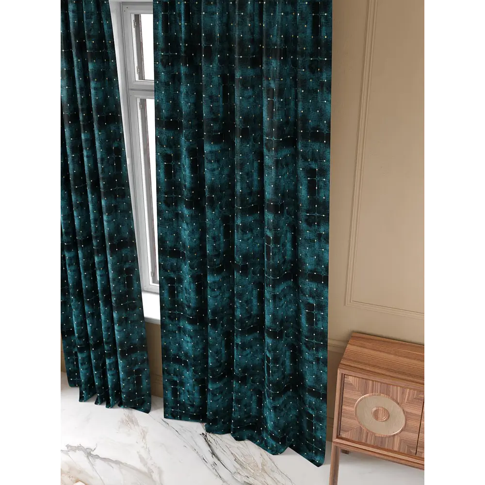 Фото 9 Комплект штор на шторной ленте At Home Кванброс 150x250 см цвет бирюзовый/черный/мурена Фото 9 Комплект штор на шторной ленте At Home Кванброс 150x250 см цвет бирюзовый/черный/мурена