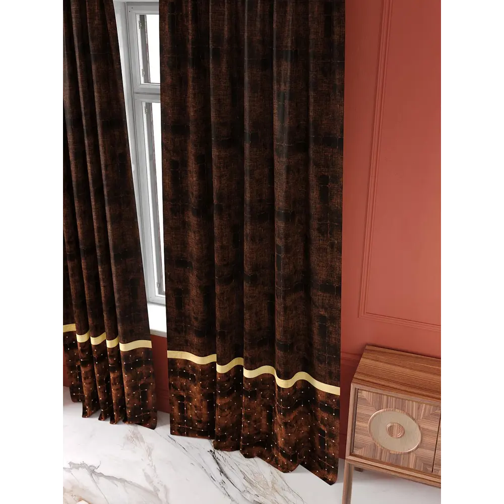 Фото 8 Комплект штор на шторной ленте At Home Лиронмис 150x250 см цвет коричневый/желтый/золото Фото 8 Комплект штор на шторной ленте At Home Лиронмис 150x250 см цвет коричневый/желтый/золото