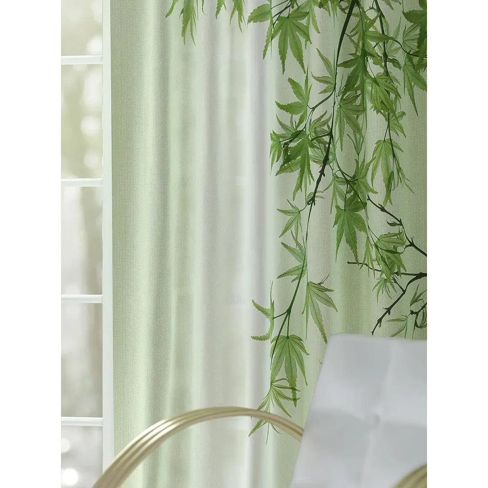 Фото 3 Комплект штор на шторной ленте AT Home Олмиронс 150x260 см цвет белый; зеленый Фото 3 Комплект штор на шторной ленте AT Home Олмиронс 150x260 см цвет белый; зеленый
