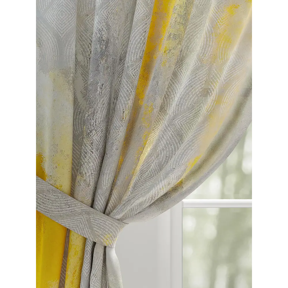 Фото 4 Комплект штор на шторной ленте AT Home Ронфал 150x260 см цвет бежевый; серый; желтый Фото 4 Комплект штор на шторной ленте AT Home Ронфал 150x260 см цвет бежевый; серый; желтый