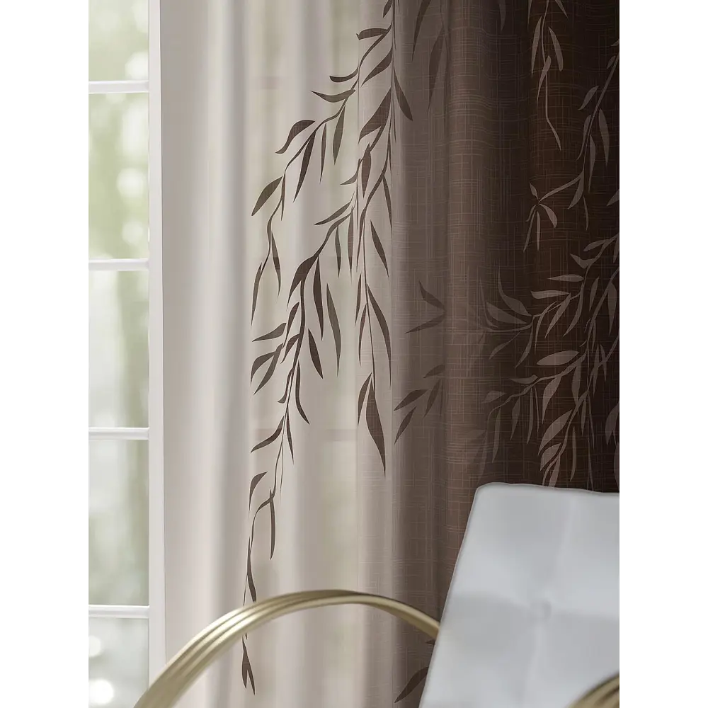 Фото 3 Комплект штор на шторной ленте AT Home Санрикс 150x240 см цвет бежевый; коричневый