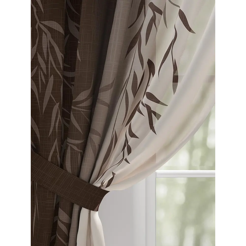 Фото 3 Комплект штор на шторной ленте AT Home Санрикс 150x260 см цвет бежевый; коричневый Фото 3 Комплект штор на шторной ленте AT Home Санрикс 150x260 см цвет бежевый; коричневый