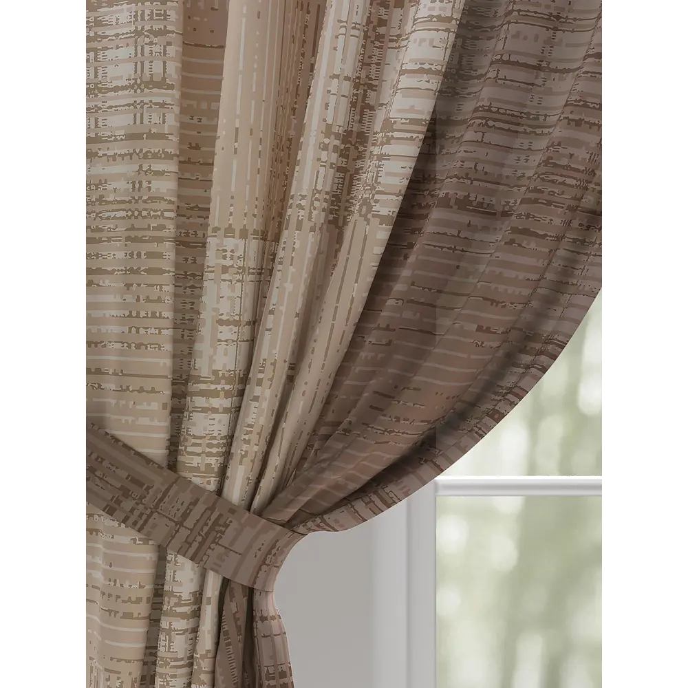 Фото 5 Комплект штор на шторной ленте AT Home Ринафис 150x240 см цвет бежевый; коричневый Фото 5 Комплект штор на шторной ленте AT Home Ринафис 150x240 см цвет бежевый; коричневый
