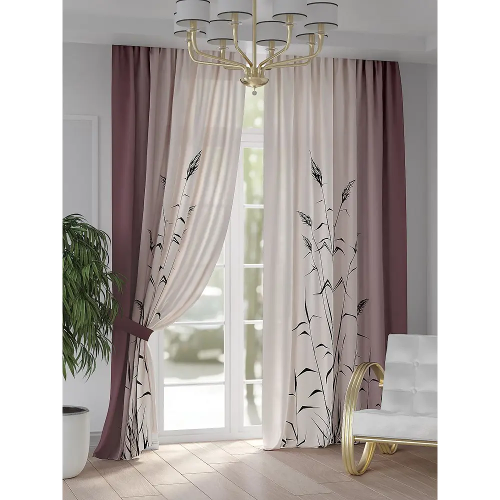 Фото 3 Комплект штор на шторной ленте AT Home Монрекис 150x260 см цвет бордовый; розовый; фиолетовый Фото 3 Комплект штор на шторной ленте AT Home Монрекис 150x260 см цвет бордовый; розовый; фиолетовый