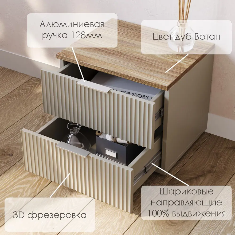 Фото 4 Тумба прикроватная Диван не мебель Ингрия 2 50x44x42 см 2 ящика ЛДСП цвет сантьяго Фото 4 Тумба прикроватная Диван не мебель Ингрия 2 50x44x42 см 2 ящика ЛДСП цвет сантьяго