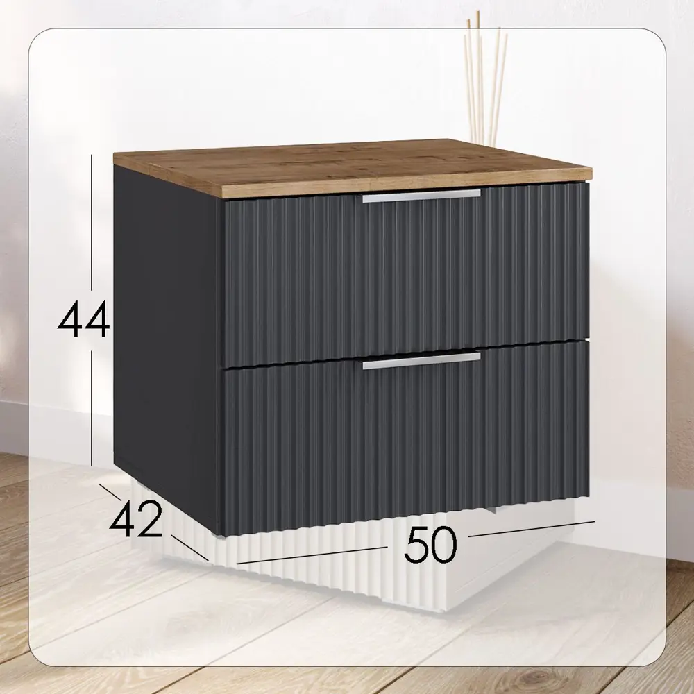Фото 3 Тумба прикроватная Диван не мебель Ингрия 2 50x44x42 см 2 ящика ЛДСП цвет графит Фото 3 Тумба прикроватная Диван не мебель Ингрия 2 50x44x42 см 2 ящика ЛДСП цвет графит
