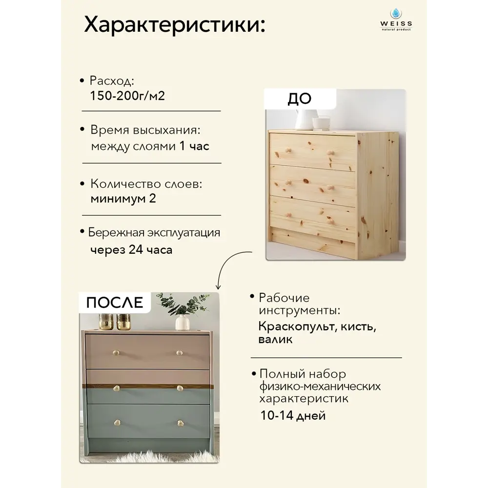 Фото 11 Краска для мебели и дерева Weiss Natural Product без запаха полуматовая цвет зеленый сапфир 0.5л Фото 11 Краска для мебели и дерева Weiss Natural Product без запаха полуматовая цвет зеленый сапфир 0.5л