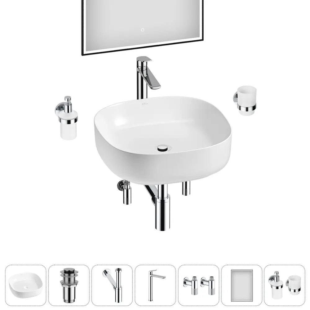 Фото Раковина Wellsee belle spa 3.0 20218507R 45см цвет раковина 7 в 1: д/к, сифон, смеситель, вентили, зеркало, аксессуары Фото Раковина Wellsee belle spa 3.0 20218507R 45см цвет раковина 7 в 1: д/к, сифон, смеситель, вентили, зеркало, аксессуары