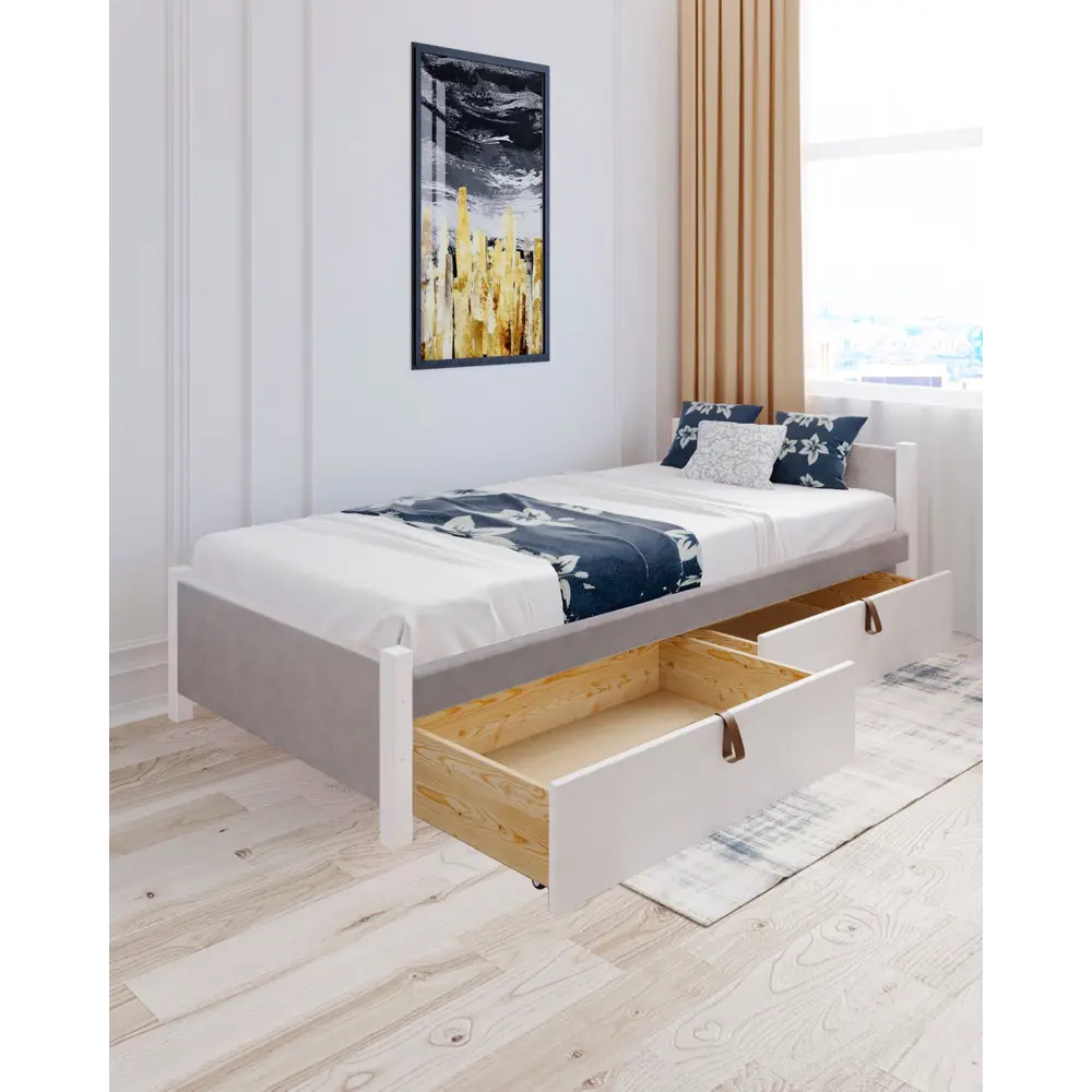 Фото 5 Кровать Solarius Классика 110x63x210 см дерево со сплошным основанием цвет светло-серый/белый