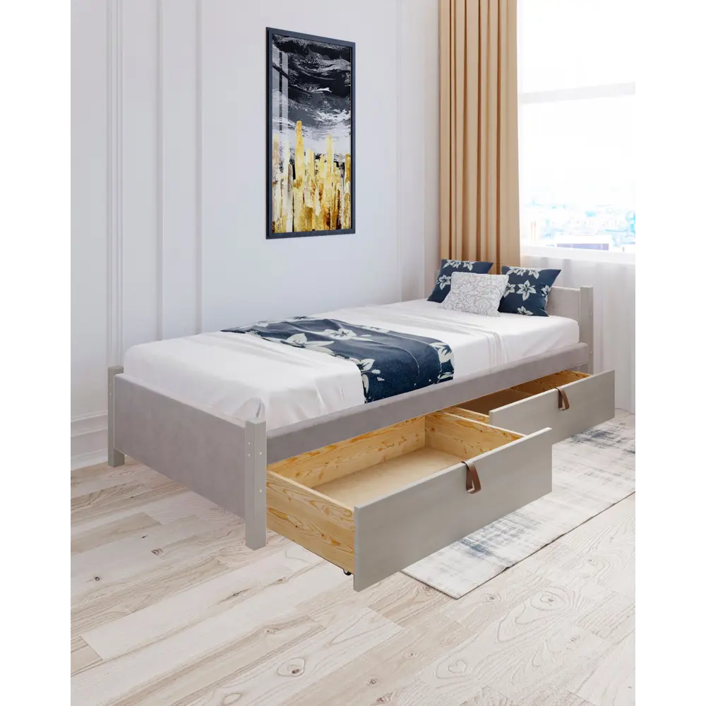 Фото 5 Кровать Solarius Классика 100x63x200 см дерево с реечным основанием цвет светло-серый/платиновый