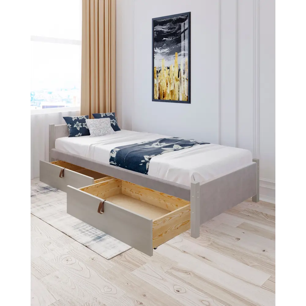 Фото Кровать Solarius Классика 100x63x200 см дерево с реечным основанием цвет светло-серый/платиновый