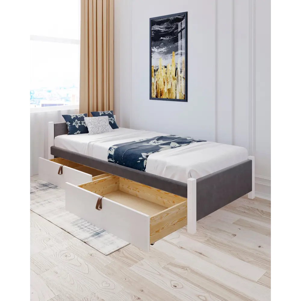 Фото Кровать Solarius Классика 110x63x200 см дерево со сплошным основанием цвет темно-серый/белый Фото Кровать Solarius Классика 110x63x200 см дерево со сплошным основанием цвет темно-серый/белый