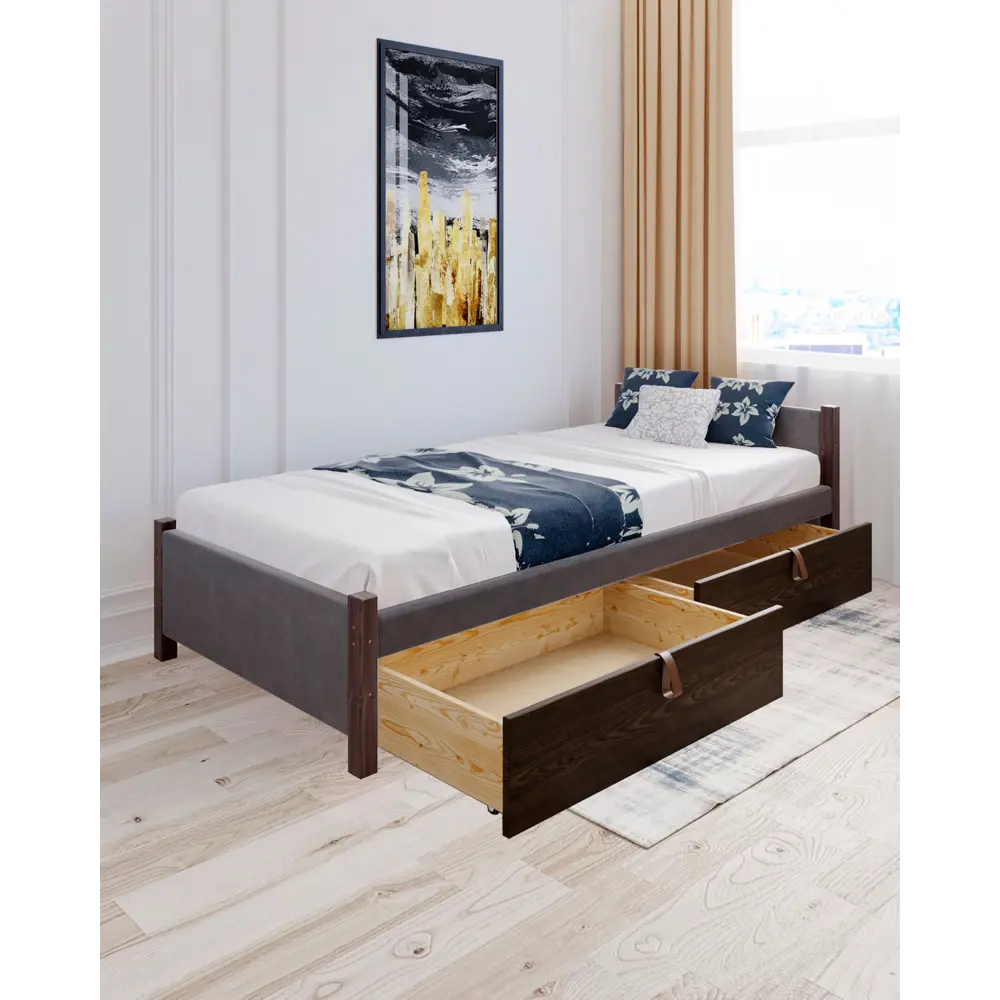 Фото 5 Кровать Solarius Классика 110x63x210 см дерево со сплошным основанием цвет темно-серый/венге