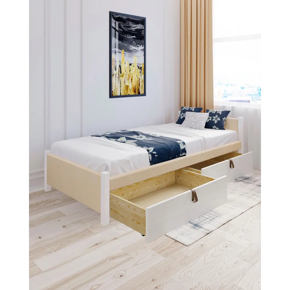 Фото 5 Кровать Solarius Классика 110x63x210 см дерево со сплошным основанием цвет бежевый/белый Фото 5 Кровать Solarius Классика 110x63x210 см дерево со сплошным основанием цвет бежевый/белый