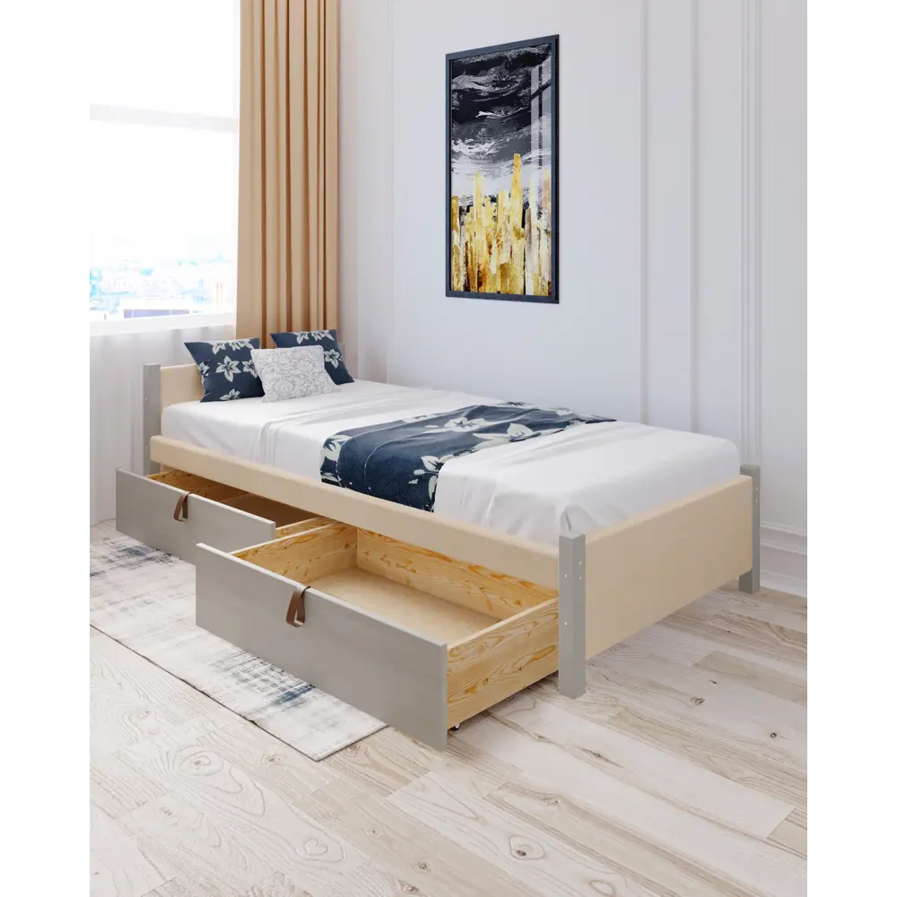 Фото Кровать Solarius Классика 110x63x210 см дерево с реечным основанием цвет бежевый/платиновый Фото Кровать Solarius Классика 110x63x210 см дерево с реечным основанием цвет бежевый/платиновый