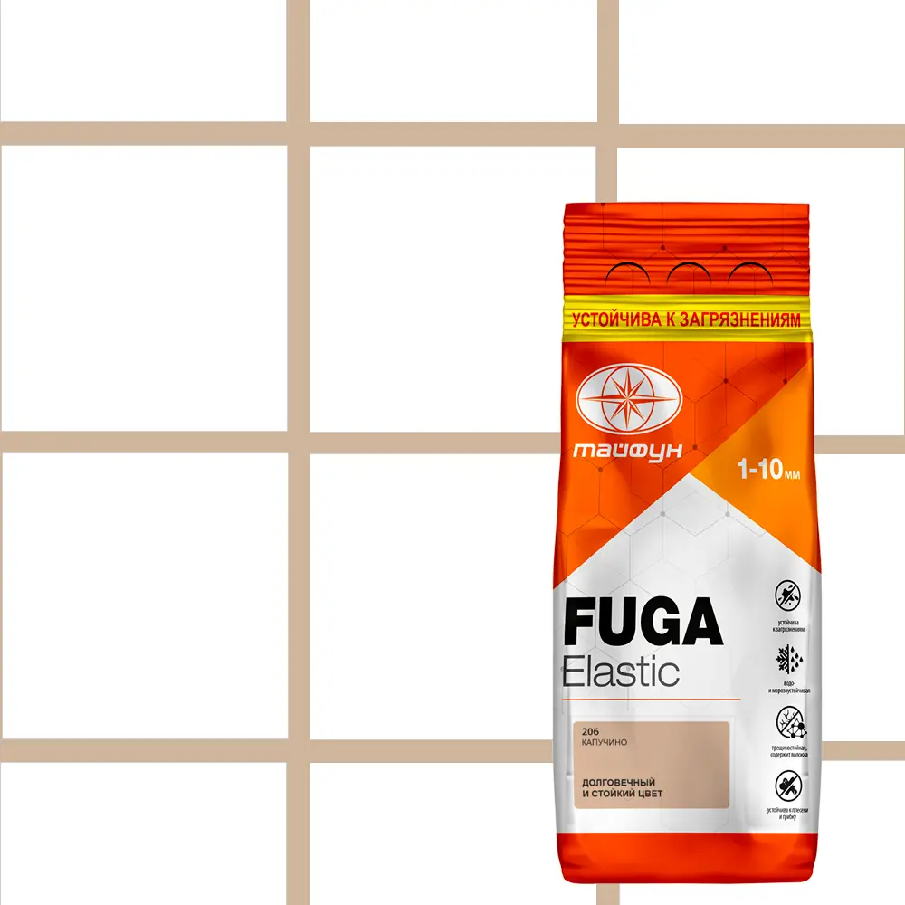 Фото Затирка цементная Тайфун Fuga Elastic №206 цвет капучино 2 кг Фото Затирка цементная Тайфун Fuga Elastic №206 цвет капучино 2 кг
