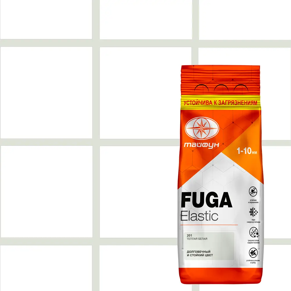 Фото Затирка цементная Тайфун Fuga Elastic №201 цвет теплый белый 2 кг Фото Затирка цементная Тайфун Fuga Elastic №201 цвет теплый белый 2 кг