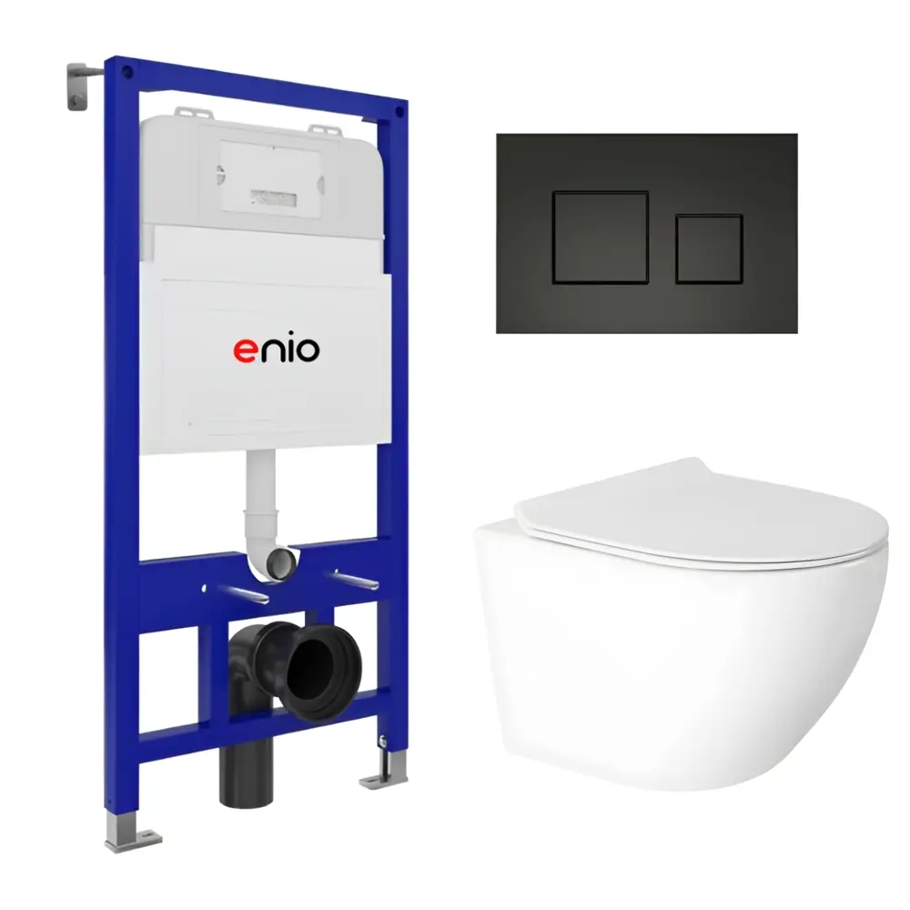 Фото Комплект 3 в 1 инсталляция Enio Tecnico 52 унитаз подвесной Enio Indigo EN2870533 с кнопкой черной Cubo Фото Комплект 3 в 1 инсталляция Enio Tecnico 52 унитаз подвесной Enio Indigo EN2870533 с кнопкой черной Cubo