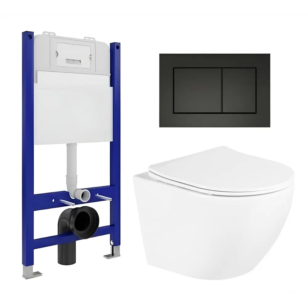 Фото Комплект 3 в 1 инсталляция Enio Tecnico 50 + Унитаз подвесной BelBagno Uno + кнопка черная матовая8 Фото Комплект 3 в 1 инсталляция Enio Tecnico 50 + Унитаз подвесной BelBagno Uno + кнопка черная матовая8