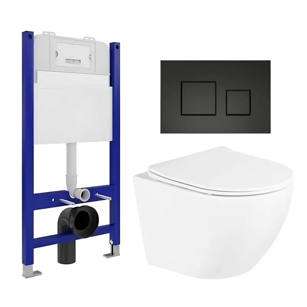 Фото Комплект 3 в 1 инсталляция Enio Tecnico 50 + Унитаз подвесной BelBagno Uno + кнопка черная матовая9 Фото Комплект 3 в 1 инсталляция Enio Tecnico 50 + Унитаз подвесной BelBagno Uno + кнопка черная матовая9