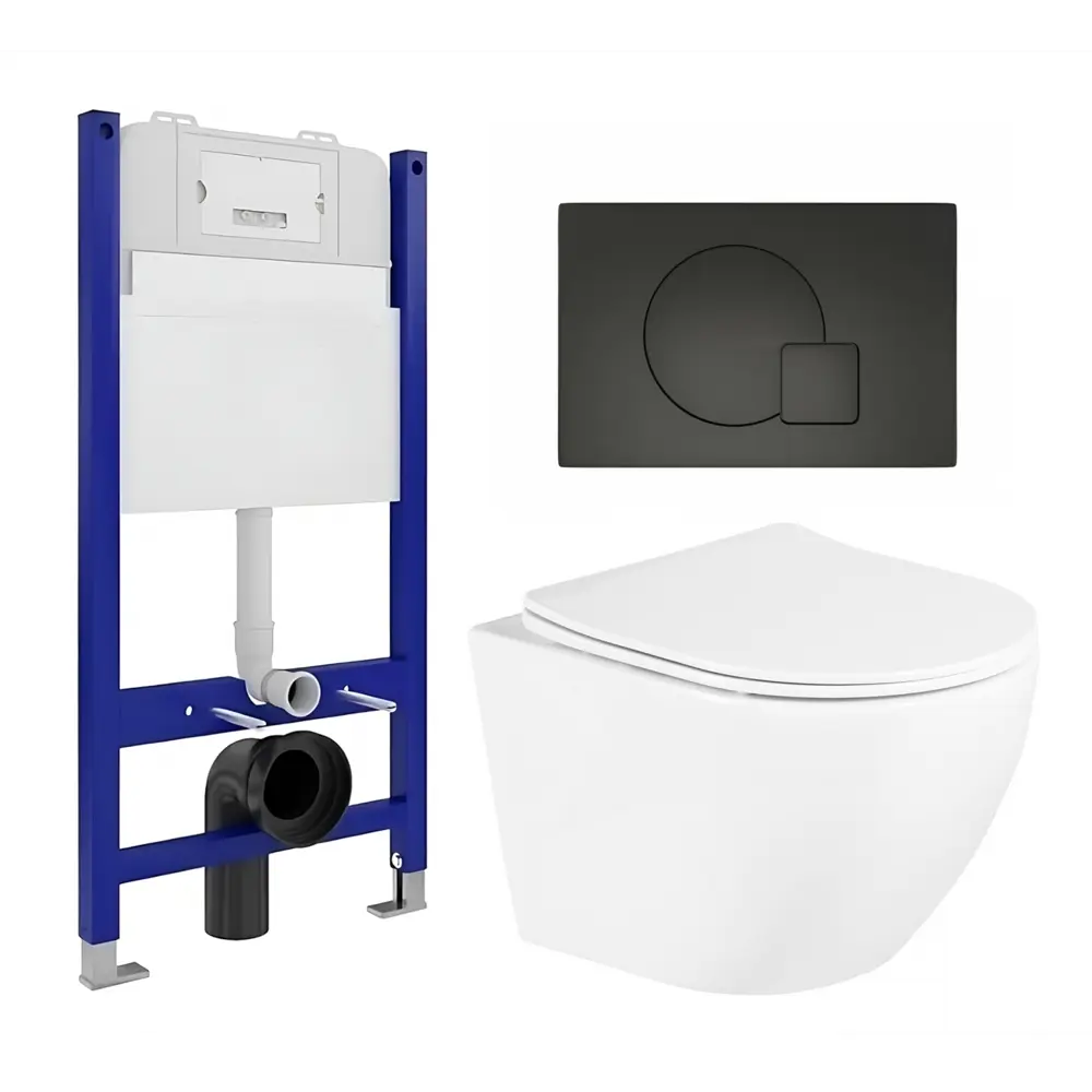Фото Комплект 3 в 1 инсталляция Enio Tecnico 50 + Унитаз подвесной BelBagno Uno + кнопка черная матовая10 Фото Комплект 3 в 1 инсталляция Enio Tecnico 50 + Унитаз подвесной BelBagno Uno + кнопка черная матовая10