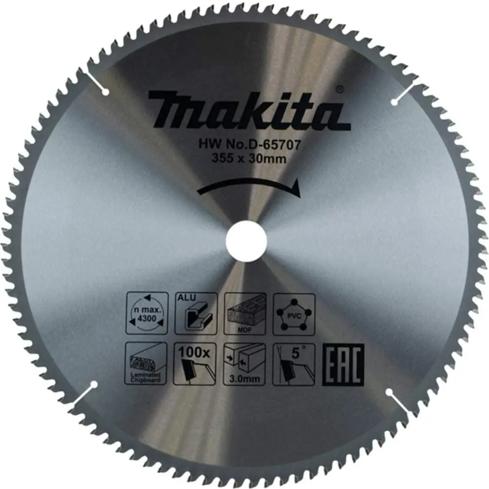 Фото Диск пильный по алюминию Makita D-65707 100Т 355x30x2.6 мм Фото Диск пильный по алюминию Makita D-65707 100Т 355x30x2.6 мм