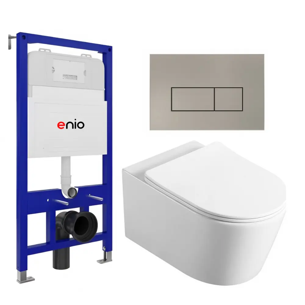 Фото Комплект инсталляция с унитазом 3 в 1 инсталляция Enio Tecnico 52 унитаз Vincea Cute кнопка матовая нержавеющая сталь Rettangolo Фото Комплект инсталляция с унитазом 3 в 1 инсталляция Enio Tecnico 52 унитаз Vincea Cute кнопка матовая нержавеющая сталь Rettangolo