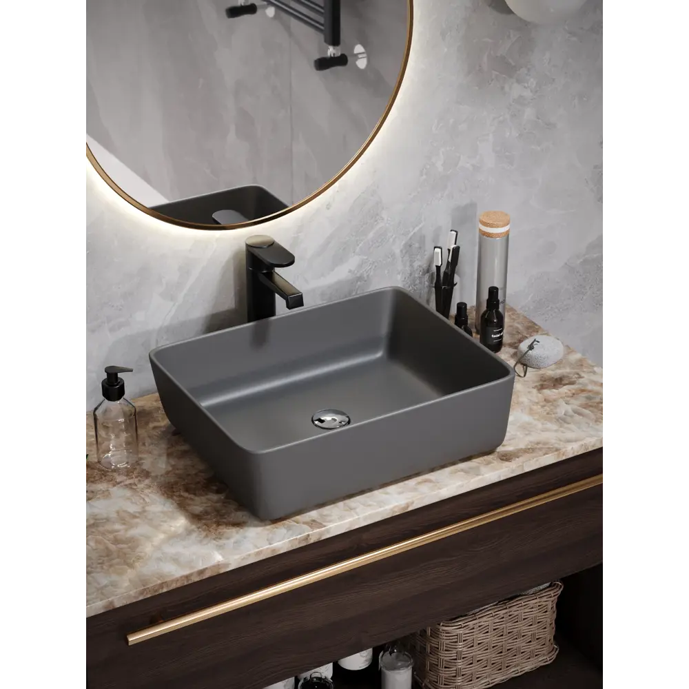 Фото 5 Раковина Watersense eva Eva 47.5см цвет графит матовый Фото 5 Раковина Watersense eva Eva 47.5см цвет графит матовый