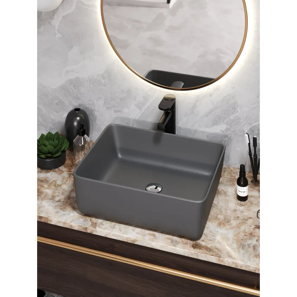 Фото 7 Раковина Watersense eva Eva 47.5см цвет графит матовый Фото 7 Раковина Watersense eva Eva 47.5см цвет графит матовый