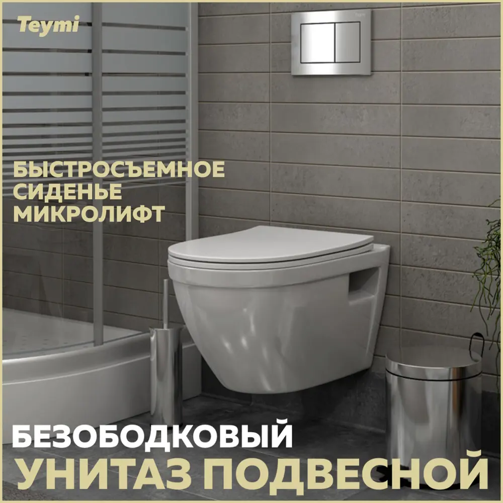 Фото Унитаз подвесной Teymi T40804 безободковый с сиденьем микролифт Фото Унитаз подвесной Teymi T40804 безободковый с сиденьем микролифт