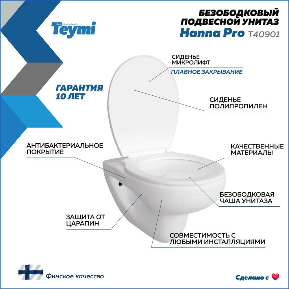 Фото 3 Унитаз подвесной Teymi T40901 безободковый с сиденьем микролифт Фото 3 Унитаз подвесной Teymi T40901 безободковый с сиденьем микролифт