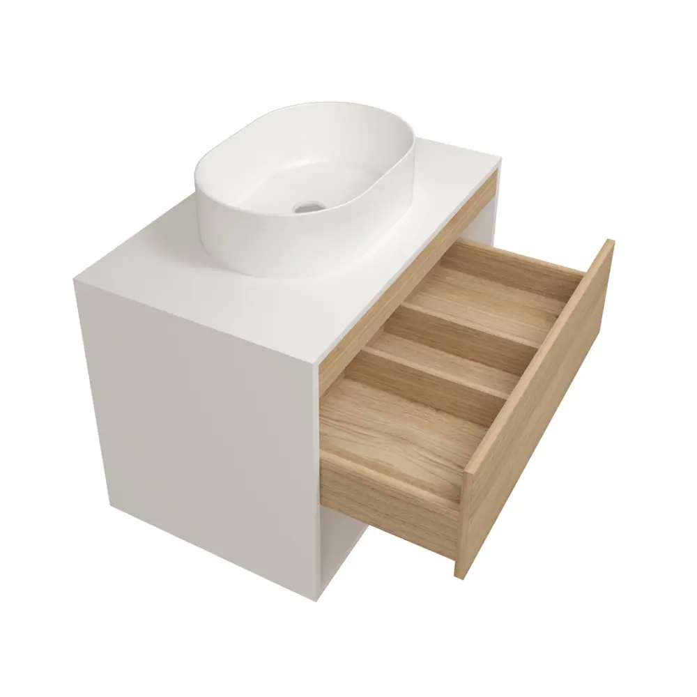 Фото 8 Тумба подвесная для ванной 75 см Teymi Ritta T60539 корпус белый фасад дуб