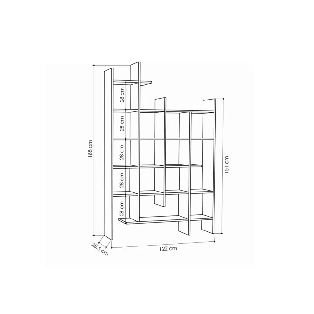 Фото 3 Стеллаж деревянный Leve 122x188x26 см нагрузка до 5 кг МДФ с покрытием цвет бежевый