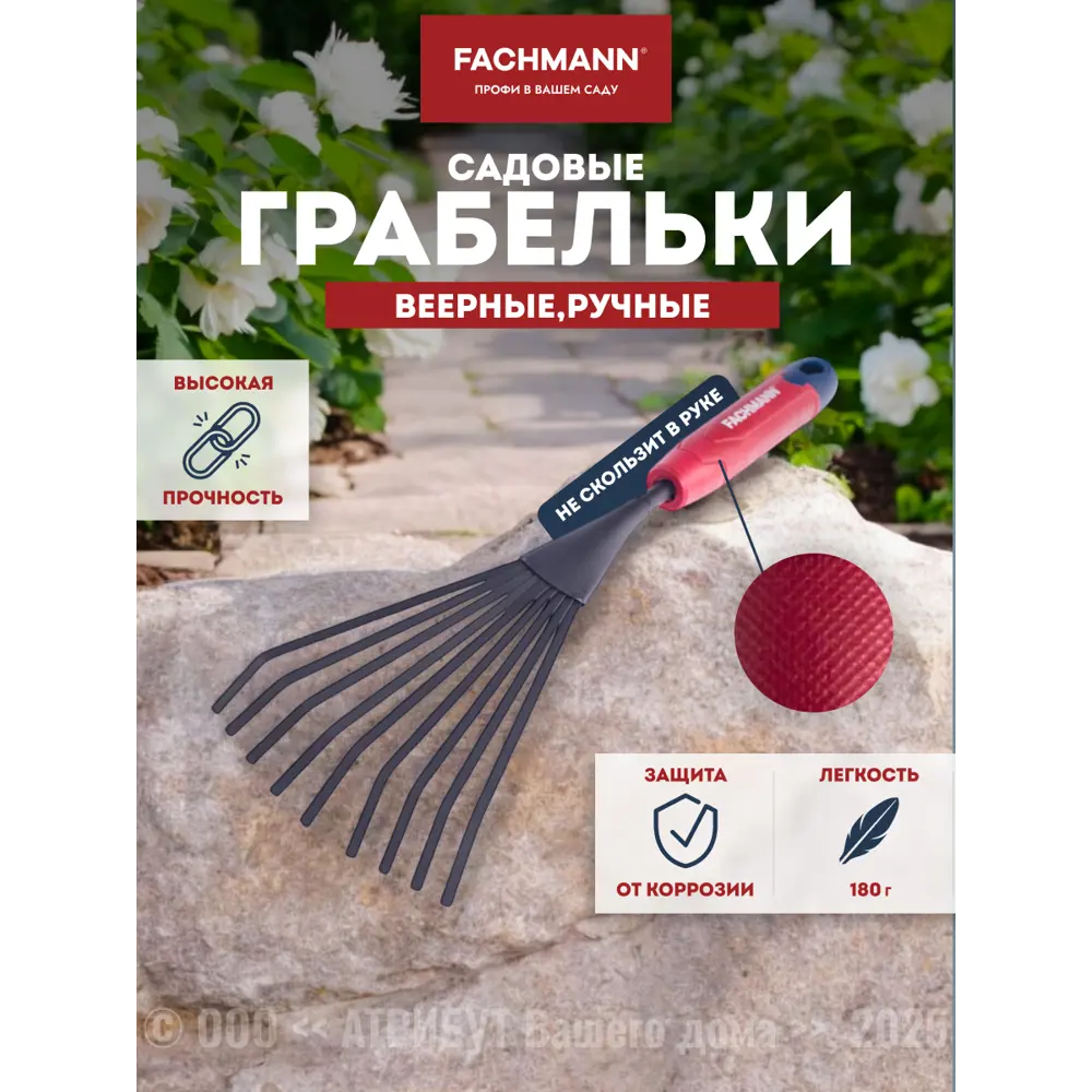 Фото Грабельки веерные ручные Fachmann 37 см полипропилен Фото Грабельки веерные ручные Fachmann 37 см полипропилен