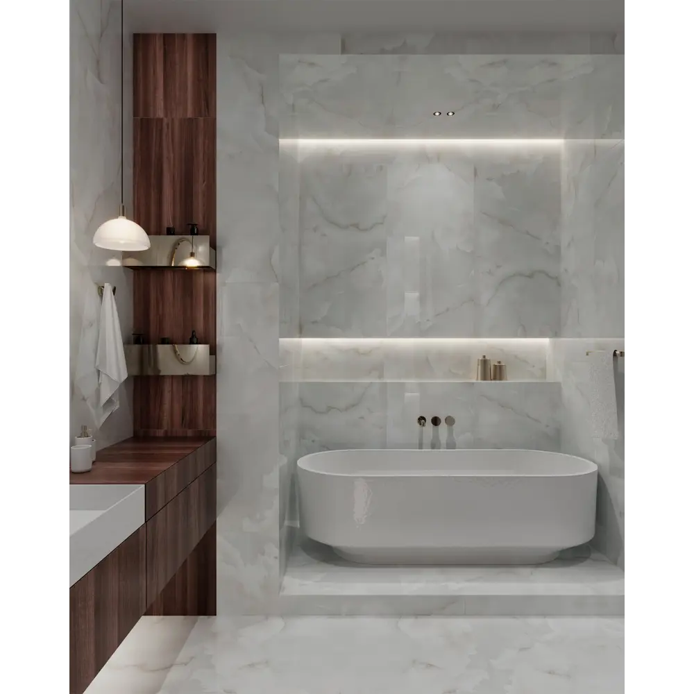 Фото 8 Глазурованный керамогранит Arcadia Ceramica Onyx White Cloud 60x120 см 1.44 м² глянцевый цвет светло-серый