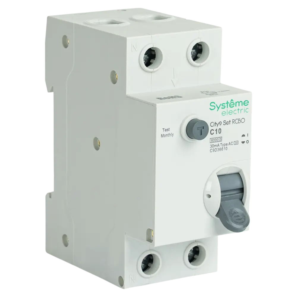 Фото Дифференциальный автомат Systeme Electric City9 Set C9D36610 1P N С10 А 30мА 6кА AC Фото Дифференциальный автомат Systeme Electric City9 Set C9D36610 1P N С10 А 30мА 6кА AC