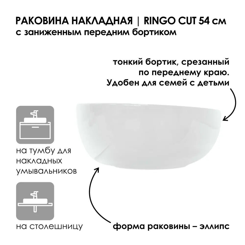 Фото 4 Раковина Sanita Luxe Ringo Cut 54 см, цвет белый Фото 4 Раковина Sanita Luxe Ringo Cut 54 см, цвет белый