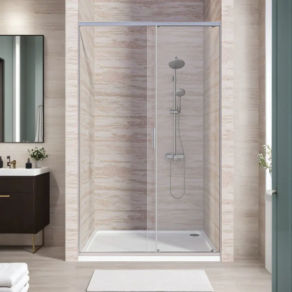 Фото 4 Душевая дверь Good door ЛТ00010 140см эффект стекла прозрачное закаленное стекло 1 подвижная дверь + 1 неподвижная дверь Фото 4 Душевая дверь Good door ЛТ00010 140см эффект стекла прозрачное закаленное стекло 1 подвижная дверь + 1 неподвижная дверь