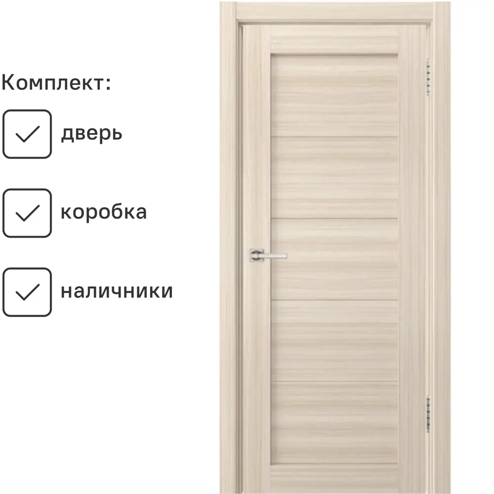 Фото Комплект межкомнатной двери Дио-01 глухая 190x60см ПВХ цвет лиственница белая с коробом и наличниками Фото Комплект межкомнатной двери Дио-01 глухая 190x60см ПВХ цвет лиственница белая с коробом и наличниками