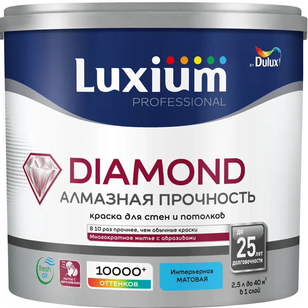 Фото Краска для стен и потолков моющаяся Luxium Diamond матовая цвет прозрачный база BC 2.25 л Фото Краска для стен и потолков моющаяся Luxium Diamond матовая цвет прозрачный база BC 2.25 л