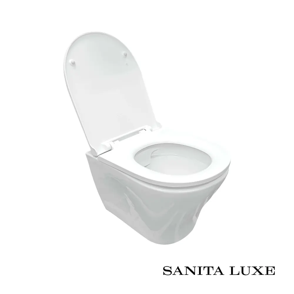 Фото 7 Унитаз подвесной Sanita luxe WC.WH/Breeze/DM.Rim/WHT.G/S1 безободковый с сиденьем микролифт Фото 7 Унитаз подвесной Sanita luxe WC.WH/Breeze/DM.Rim/WHT.G/S1 безободковый с сиденьем микролифт